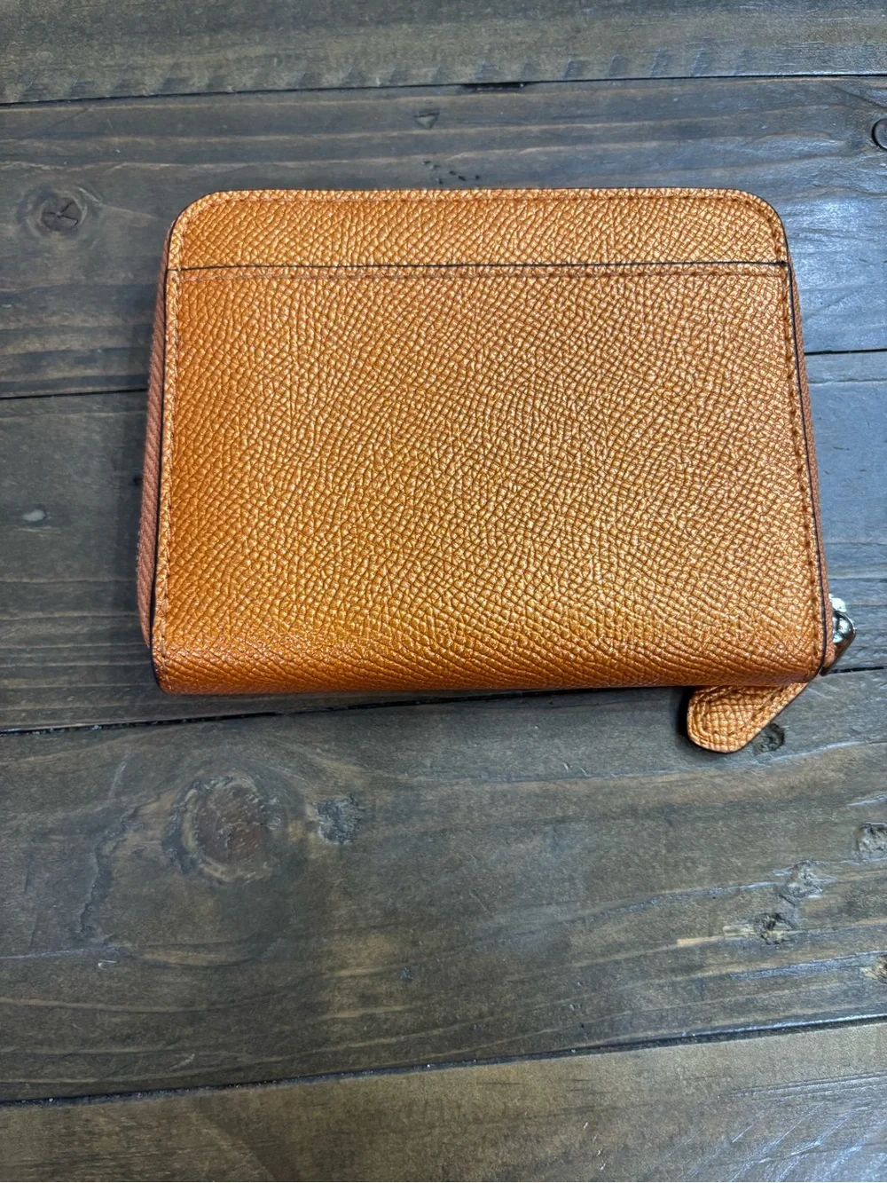 Coach Pebbled Leather Zip Wallet in Metallic Orange